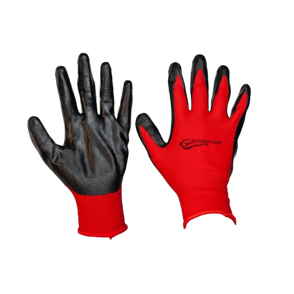 Safe Handler Nitrile Firm Grip Work Gloves, OSFM, Red (12-Pack) BLSH-ESRG-17R - main